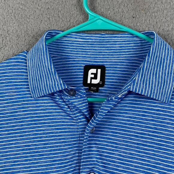 Footjoy Fj Golf Polo Shirt Men's Large Blue Striped Athletic Performance Causal - Picture 2 of 11